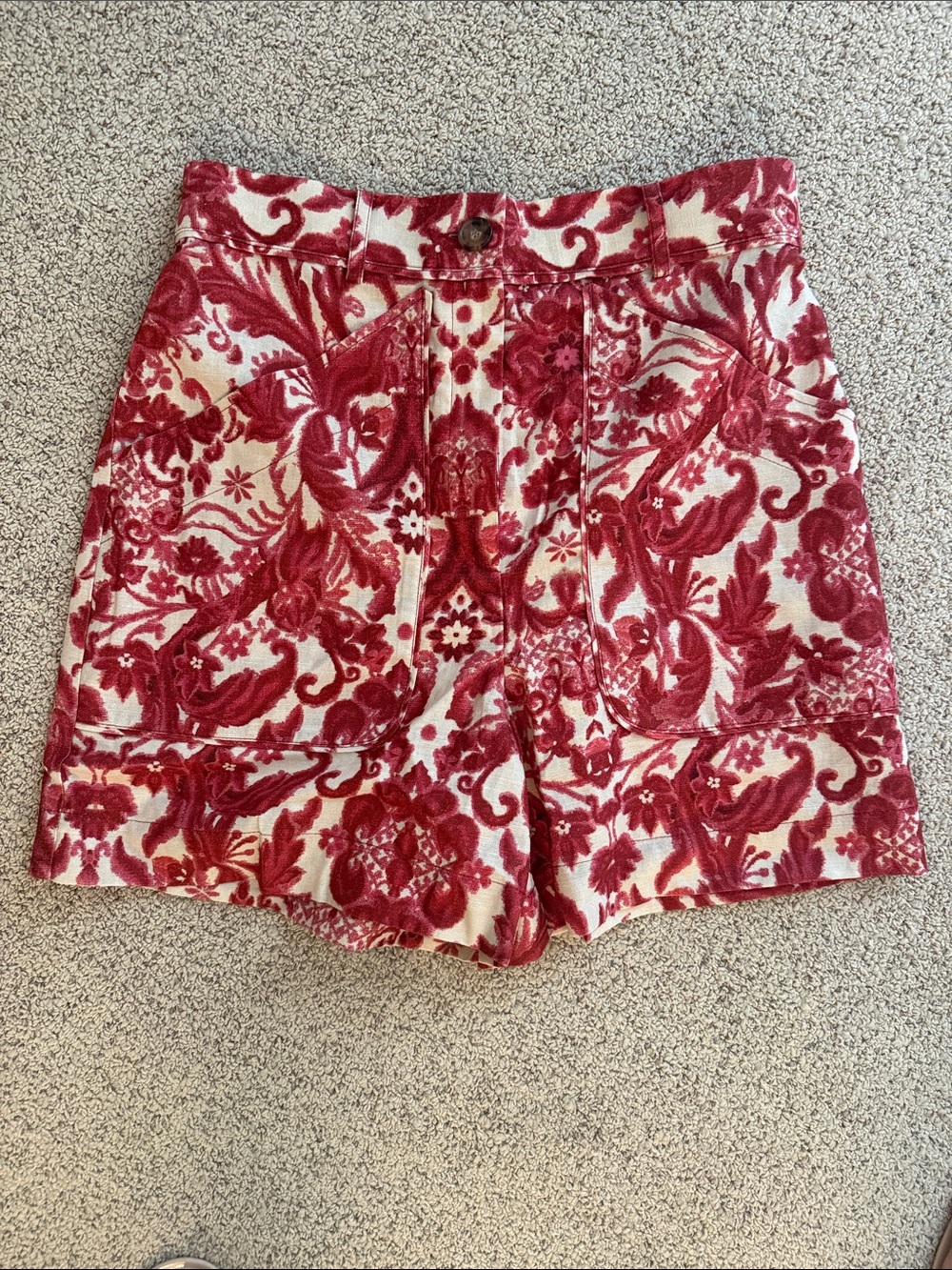 Sezane Red Floral Linen Blend Shorts size 38/6